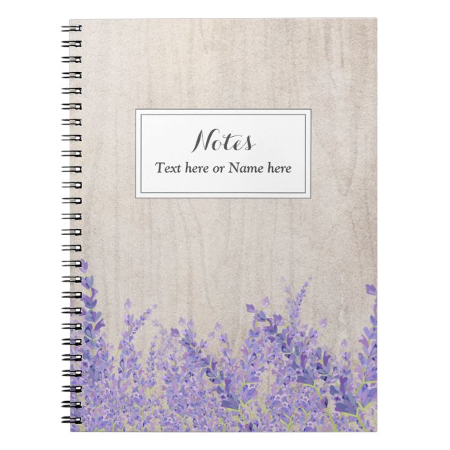 Caderno Espiral lavanda, elegante, moderno, moderna, floral, roxo (Frente)