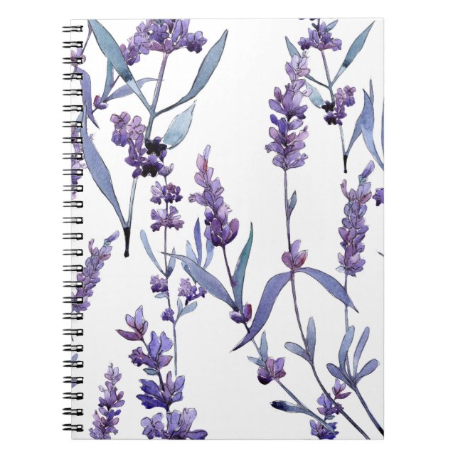 Caderno Espiral Lavanda Floral em Branco (Frente)
