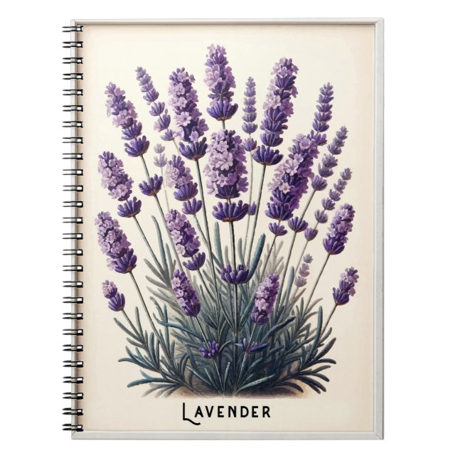Caderno Espiral Lavanda Floral Flor Diário de Plantas (Frente)