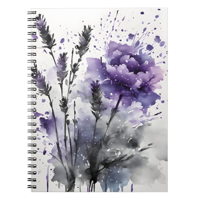 Caderno Espiral Lavanda - Flores aquarela (Frente)
