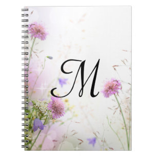 Caderno Espiral Lavanda Flores Selvagens Monograma Nota Inicial