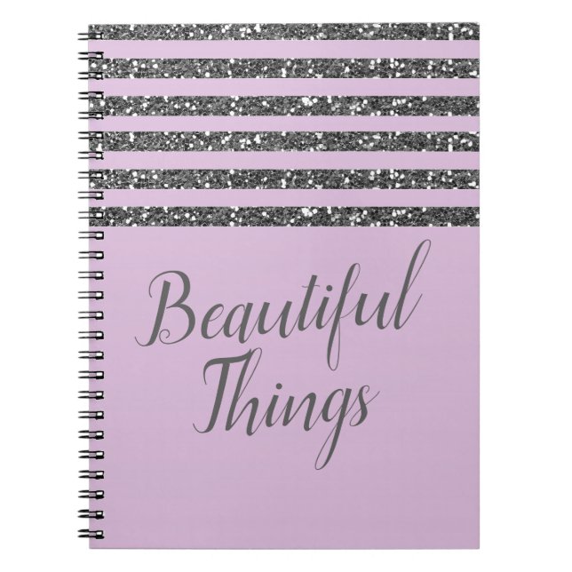 Caderno Espiral Lavanda Lilac Purple Silver Glitter Striters (Frente)