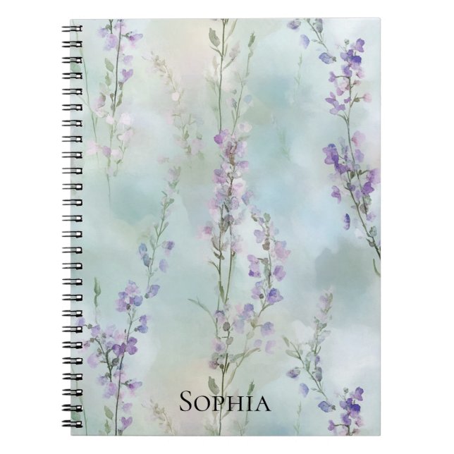 Caderno Espiral Lavanda Romântica Roxo Floral (Frente)