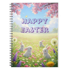 Caderno Espiral Lavender Easter Cute White Bunny Floral Spring 