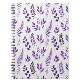 Caderno Espiral Lavender Mist Watercolor Ferns and Botanical Leave