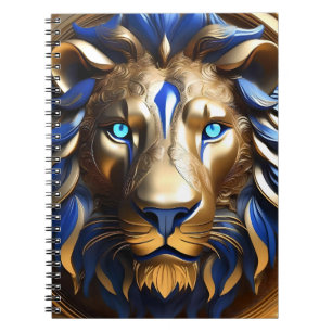 Caderno Espiral Leão Azul Safira e Dourado,