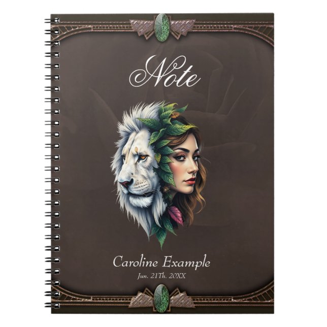 Caderno Espiral Leão Branco e Mulher (Frente)