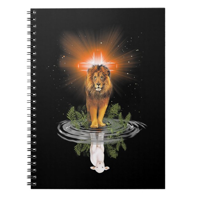 Caderno Espiral Leão Cruzado Jesus Reflexo Espelho de Água Ovinos  (Frente)
