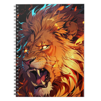 Caderno Espiral Leão de Fiery com Mane e Elementos Naturais Vibran