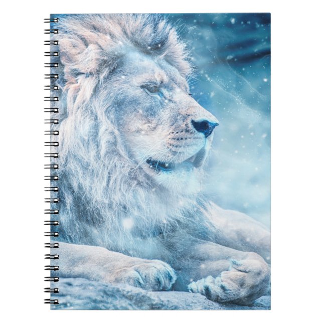 Caderno Espiral Leão de neve deitado em animais de arte (Frente)