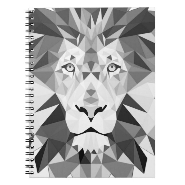 Caderno Espiral Leão Geométrico Preto e Branco (Frente)