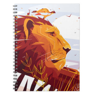 Caderno Espiral Leão majestoso no rei safari das bestas deitadas