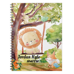 Caderno Espiral Leão, Raposa, Coelho e Pássaros Balançando Natu