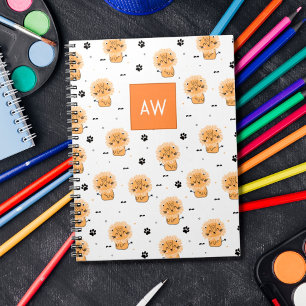 Caderno Espiral Leão selvagem de desenho animado fofo com monogram