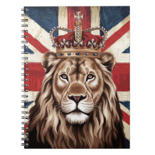 Caderno Espiral Leão Vestindo uma bandeira britânica coroa