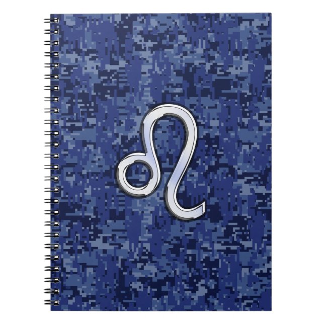 Caderno Espiral Leão Zodiac - Sinal sobre Camuflagem Digital Azul (Frente)