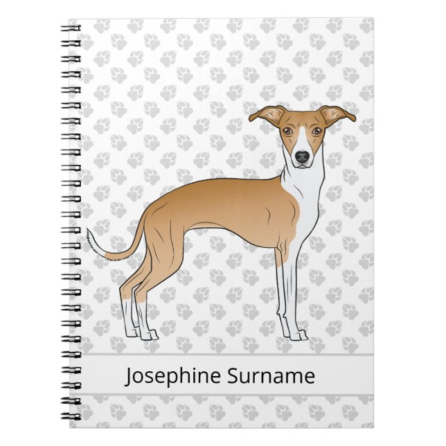 Caderno Espiral Lebréu Italiano Bege e Branco com Texto Personaliz (Frente)