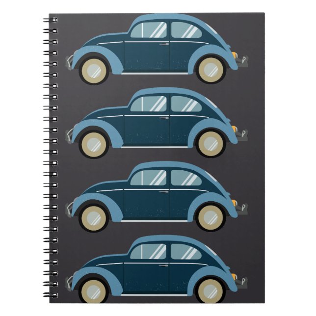 Caderno Espiral legal carro retrô azul com algemas (Frente)