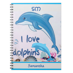 Caderno Espiral Legal e colorido l Love Dolphins cita nome
