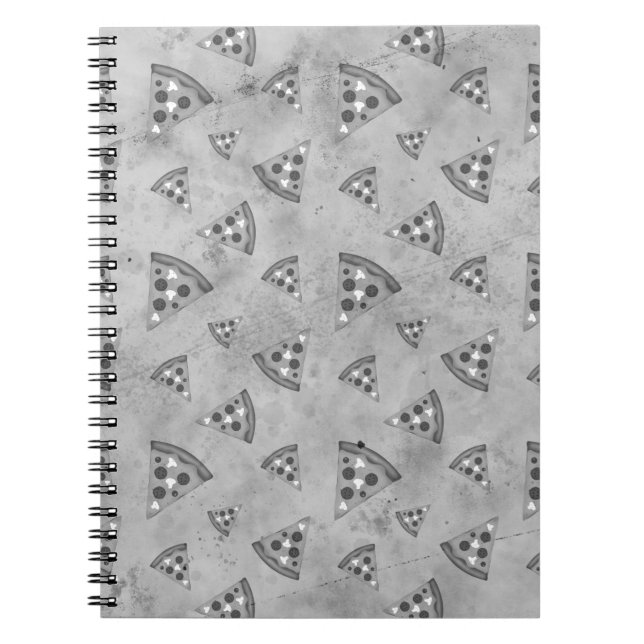 Caderno Espiral Legal fatias de pizza com padrão de cinzas pretas  (Frente)