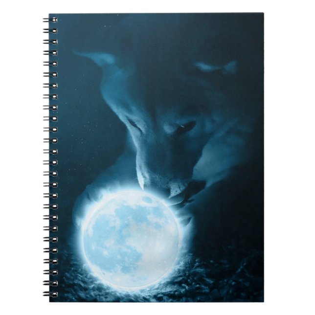Caderno Espiral Legal Lobo Fantasia Mística Segurando A Lua (Frente)