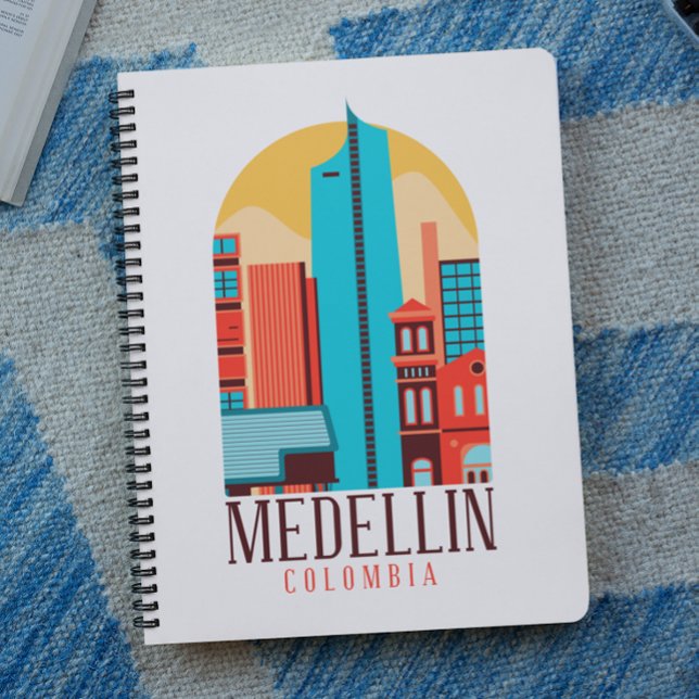 Caderno Espiral Legal Medellin Colombia Cityscape (Cool Medellin Colombia Vintage Cityscape Notebook)
