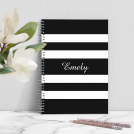 Caderno Espiral Legal Nome do Padrão de Stripes Negras e Brancas P