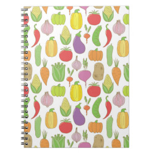 Caderno Espiral Legumes desenhados à mão, fundo de rabisco vintage