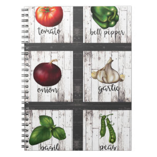 Caderno Espiral Legumes & Ervas Cozinha Moderna Rústica Comida