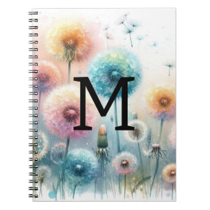 Caderno Espiral Leitões azuis cor-de-água floral monogramas cor-de