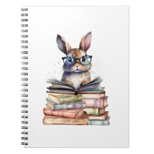 Caderno Espiral Leitura Bonita De Coelho Com Óculos Livros Vermelh