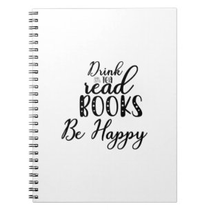 Caderno Espiral Leitura de Arte Beber Chá Ler Livros Seja Feliz