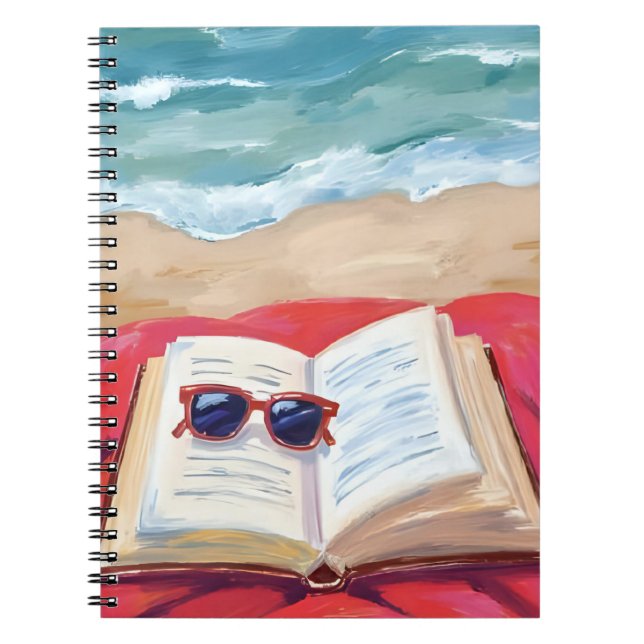 Caderno Espiral Leitura de Praia | Pintura Aquarela de Ondas do Oc (Frente)