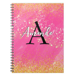 Caderno Espiral Leitura Rosa Quente Monograma Adicionar Seu Nome +