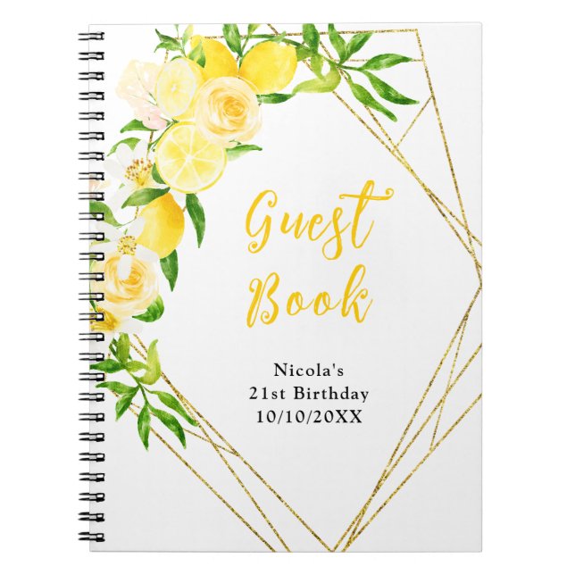 Caderno Espiral Lemon and Flowers with Foliage Birthday Guest Book (Frente)