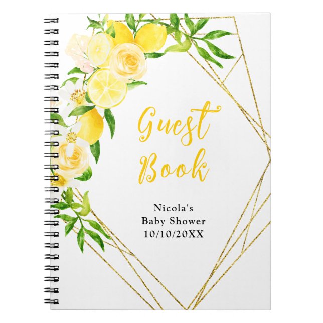 Caderno Espiral Lemons and Foliage Baby Shower Guest Book (Frente)