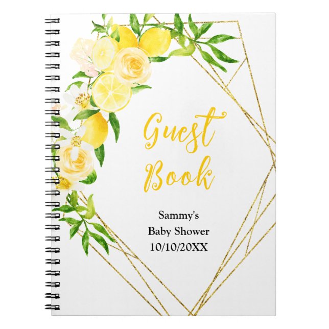 Caderno Espiral Lemons and Foliage Baby Shower Guest Book (Frente)