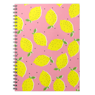 Caderno Espiral Lêmons caóticos cor-de-rosa Polka: Padrão Citrus