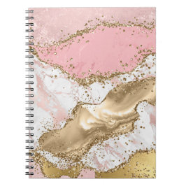 Caderno Espiral Lente Dourada de mármore branco rosa