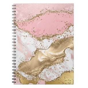 Caderno Espiral Lente Dourada de mármore branco rosa