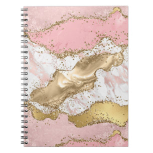 Caderno Espiral Lente Dourada de mármore branco rosa