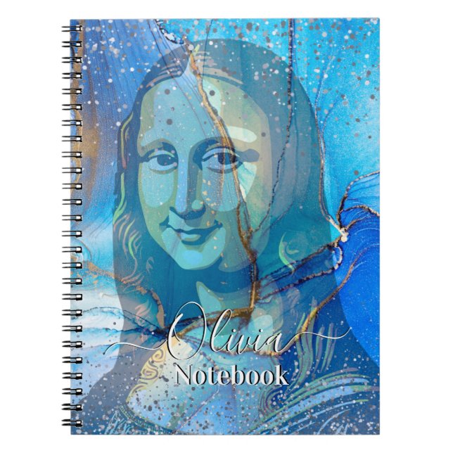 Caderno Espiral Leonardo Da Vinci Marble Blue Gradient Mona Lisa  (Frente)