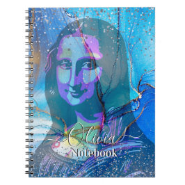 Caderno Espiral Leonardo Da Vinci Marble Blue Gradient Mona Lisa 