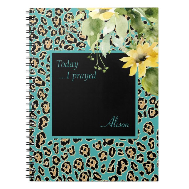 Caderno Espiral Leopard and Sunflower Custom Prayer Journal (Frente)