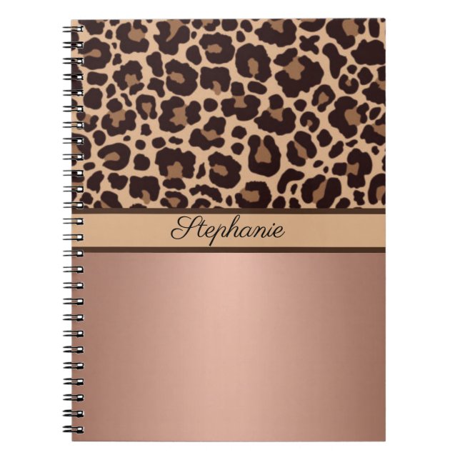 Caderno Espiral Leopard Animal Print Cheetah Rosa Dourado Trendy C (Frente)