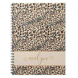 Caderno Espiral Leopard Animal Print Cream Black Tan Personalizado