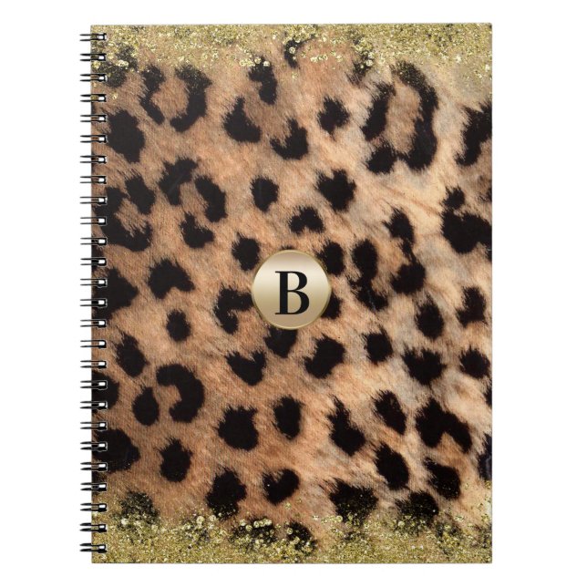 Caderno Espiral Leopard Cheetah Animal Imprime Dourada Glitter Mod (Frente)