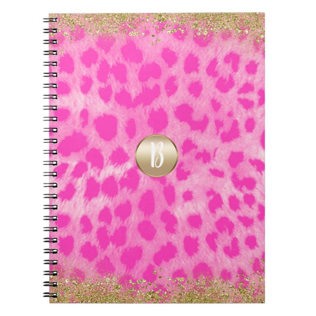 Caderno Espiral Leopard Cheetah Impressão Dourado Glitter Moderno (Frente)