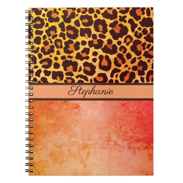 Caderno Espiral Leopard Impressão Animal Cheetah laranja Safari Tr (Frente)