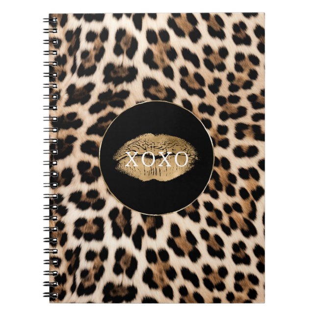 Caderno Espiral Leopard Print Gold Lips XOXO (Frente)